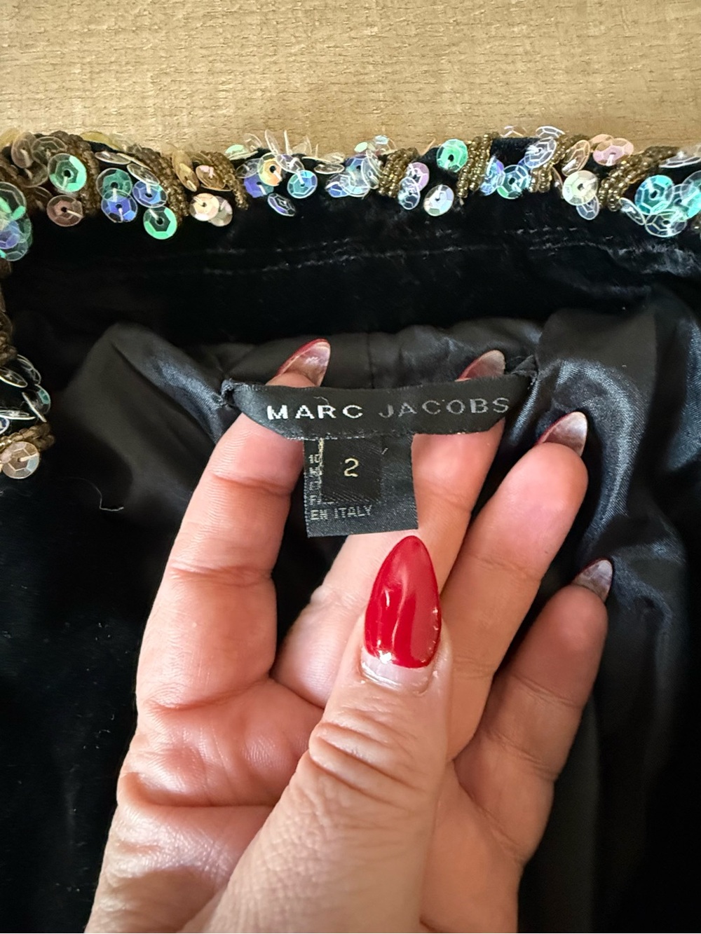 Vintage Y2K Marc Jacobs Runway Black Silk Velvet Sequin Blazer Jacket - US 2 - Picture 6 of 8